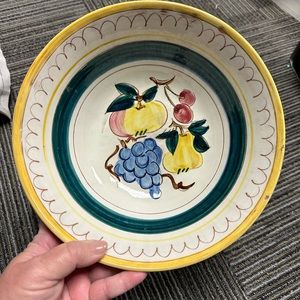 Stangl Terra Rose “Fruit” pattern 10” bowl w/markings on back. Yellow outer rim